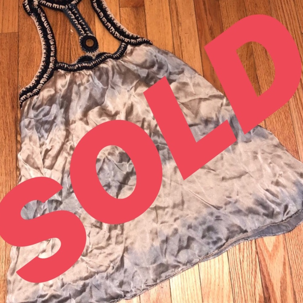 Anthropologie Silk Blouse Tie Dye Crochet Beaded M